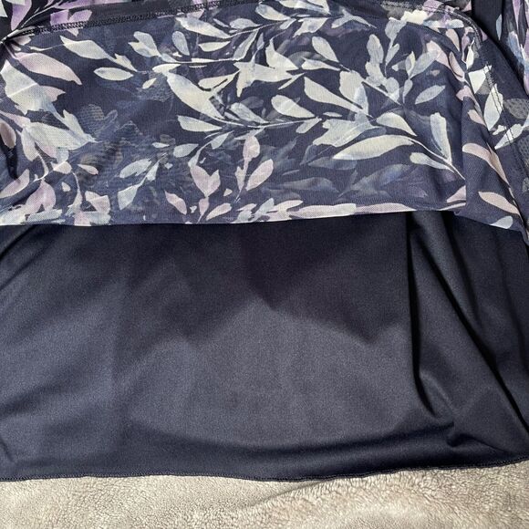 En Focus Studio Dress Womens 8 Navy Blue Purple Floral Smocked Mock Neck - Picture 6 of 16